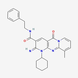 molecular formula C27H29N5O2 B2599472 1-cyclohexyl-2-imino-10-methyl-5-oxo-N-phenethyl-2,5-dihydro-1H-dipyrido[1,2-a:2',3'-d]pyrimidine-3-carboxamide CAS No. 617694-56-1