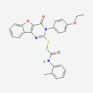 molecular formula C27H23N3O4S B2599485 2-((3-(4-乙氧苯基)-4-氧代-3,4-二氢苯并呋喃[3,2-d]嘧啶-2-基)硫代)-N-(邻甲苯基)乙酰胺 CAS No. 895646-15-8