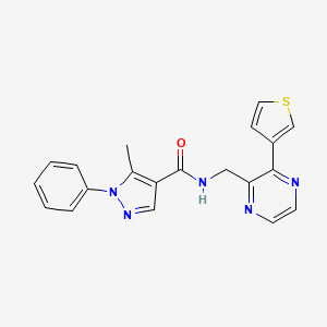 molecular formula C20H17N5OS B2599487 5-甲基-1-苯基-N-((3-(噻吩-3-基)吡嗪-2-基)甲基)-1H-吡唑-4-甲酰胺 CAS No. 2034497-71-5