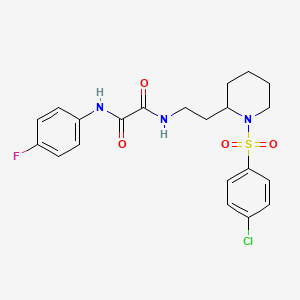 molecular formula C21H23ClFN3O4S B2599501 N1-(2-(1-((4-chlorophenyl)sulfonyl)piperidin-2-yl)ethyl)-N2-(4-fluorophenyl)oxalamide CAS No. 898406-62-7