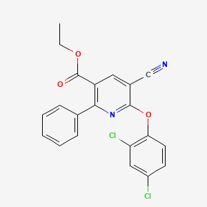 molecular formula C21H14Cl2N2O3 B2599509 Ethyl 5-cyano-6-(2,4-dichlorophenoxy)-2-phenylnicotinate CAS No. 306980-18-7