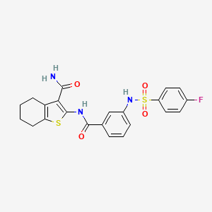 molecular formula C22H20FN3O4S2 B2599512 2-(3-(4-Fluorophenylsulfonamido)benzamido)-4,5,6,7-tetrahydrobenzo[b]thiophene-3-carboxamide CAS No. 886893-33-0