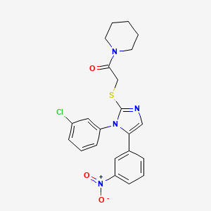 molecular formula C22H21ClN4O3S B2599514 2-((1-(3-chlorophenyl)-5-(3-nitrophenyl)-1H-imidazol-2-yl)thio)-1-(piperidin-1-yl)ethanone CAS No. 1234938-17-0