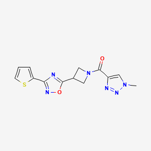 molecular formula C13H12N6O2S B2599529 (1-methyl-1H-1,2,3-triazol-4-yl)(3-(3-(thiophen-2-yl)-1,2,4-oxadiazol-5-yl)azetidin-1-yl)methanone CAS No. 1325686-93-8