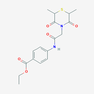molecular formula C17H20N2O5S B2599536 4-[[2-(2,6-二甲基-3,5-二氧代硫代吗啉-4-基)乙酰]氨基]苯甲酸乙酯 CAS No. 868215-23-0