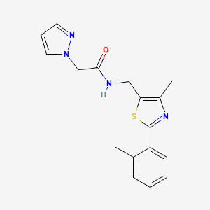 molecular formula C17H18N4OS B2599551 N-((4-methyl-2-(o-tolyl)thiazol-5-yl)methyl)-2-(1H-pyrazol-1-yl)acetamide CAS No. 1448060-38-5