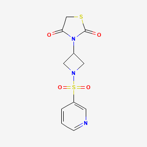 molecular formula C11H11N3O4S2 B2599558 3-(1-(Pyridin-3-ylsulfonyl)azetidin-3-yl)thiazolidine-2,4-dione CAS No. 1798677-69-6