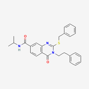 molecular formula C27H27N3O2S B2599567 2-(benzylthio)-N-isopropyl-4-oxo-3-phenethyl-3,4-dihydroquinazoline-7-carboxamide CAS No. 1115485-76-1