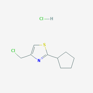 molecular formula C9H13Cl2NS B2599572 4-(Chloromethyl)-2-cyclopentylthiazole hydrochloride CAS No. 165316-17-6