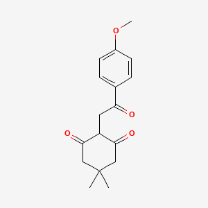 molecular formula C17H20O4 B2599573 2-[2-(4-Methoxyphenyl)-2-oxoethyl]-5,5-dimethylcyclohexane-1,3-dione CAS No. 112404-28-1