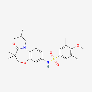 molecular formula C24H32N2O5S B2599576 N-(5-isobutyl-3,3-dimethyl-4-oxo-2,3,4,5-tetrahydrobenzo[b][1,4]oxazepin-8-yl)-4-methoxy-3,5-dimethylbenzenesulfonamide CAS No. 922050-62-2