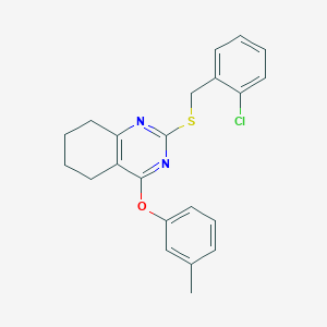 molecular formula C22H21ClN2OS B2599579 2-[(2-氯苯基)甲基硫代]-4-(3-甲基苯氧基)-5,6,7,8-四氢喹唑啉 CAS No. 866131-13-7