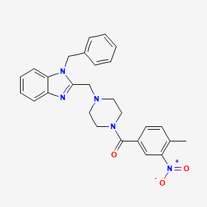 molecular formula C27H27N5O3 B2599596 (4-((1-benzyl-1H-benzo[d]imidazol-2-yl)methyl)piperazin-1-yl)(4-methyl-3-nitrophenyl)methanone CAS No. 1170374-38-5