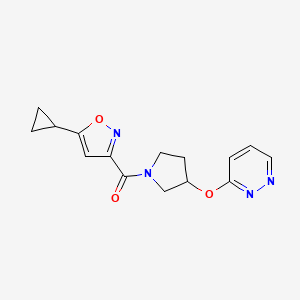 molecular formula C15H16N4O3 B2599601 (5-Cyclopropylisoxazol-3-yl)(3-(pyridazin-3-yloxy)pyrrolidin-1-yl)methanone CAS No. 2034402-94-1