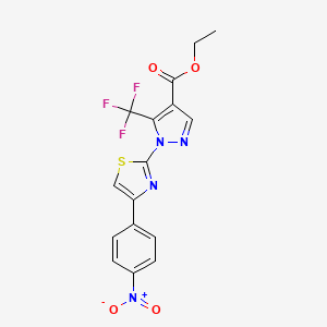 molecular formula C16H11F3N4O4S B2599607 ethyl 1-[4-(4-nitrophenyl)-1,3-thiazol-2-yl]-5-(trifluoromethyl)-1H-pyrazole-4-carboxylate CAS No. 159885-64-0