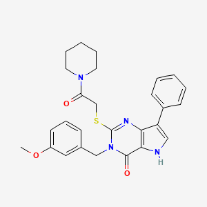 molecular formula C27H28N4O3S B2599615 3-(3-methoxybenzyl)-2-((2-oxo-2-(piperidin-1-yl)ethyl)thio)-7-phenyl-3H-pyrrolo[3,2-d]pyrimidin-4(5H)-one CAS No. 2034486-29-6