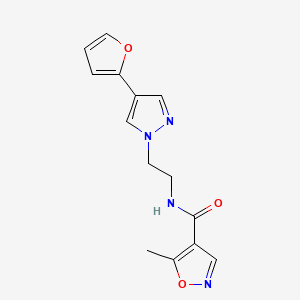 molecular formula C14H14N4O3 B2599625 N-(2-(4-(furan-2-yl)-1H-pyrazol-1-yl)ethyl)-5-methylisoxazole-4-carboxamide CAS No. 2034351-94-3