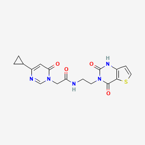 molecular formula C17H17N5O4S B2599628 2-(4-cyclopropyl-6-oxopyrimidin-1(6H)-yl)-N-(2-(2,4-dioxo-1,2-dihydrothieno[3,2-d]pyrimidin-3(4H)-yl)ethyl)acetamide CAS No. 2034350-06-4