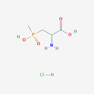 molecular formula C4H11ClNO4P B2599672 2-Amino-3-[hydroxy(methyl)phosphoryl]propanoic acid;hydrochloride CAS No. 2418645-09-5