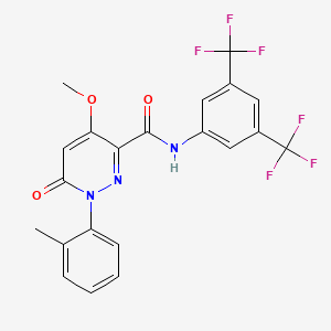 molecular formula C21H15F6N3O3 B2599679 N-[3,5-双(三氟甲基)苯基]-4-甲氧基-1-(2-甲基苯基)-6-氧代-1,6-二氢吡啶嗪-3-甲酰胺 CAS No. 1005296-67-2