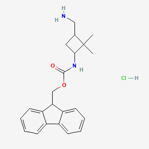 molecular formula C22H27ClN2O2 B2599687 3-(Aminomethyl)-N-fmoc-2,2-dimethylcyclobutan-1-amine hcl CAS No. 2408962-81-0