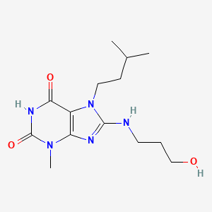 molecular formula C14H23N5O3 B2599689 8-(3-Hydroxypropylamino)-3-methyl-7-(3-methylbutyl)purine-2,6-dione CAS No. 370582-66-4