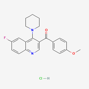 molecular formula C22H22ClFN2O2 B2599690 6-Fluoro-3-(4-methoxybenzoyl)-4-(piperidin-1-yl)quinoline hydrochloride CAS No. 2097928-32-8