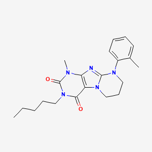molecular formula C21H27N5O2 B2599692 1-methyl-3-pentyl-9-(o-tolyl)-6,7,8,9-tetrahydropyrimido[2,1-f]purine-2,4(1H,3H)-dione CAS No. 877617-09-9