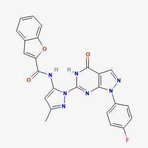 molecular formula C24H16FN7O3 B2599717 N-(1-(1-(4-fluorophenyl)-4-oxo-4,5-dihydro-1H-pyrazolo[3,4-d]pyrimidin-6-yl)-3-methyl-1H-pyrazol-5-yl)benzofuran-2-carboxamide CAS No. 1020488-97-4
