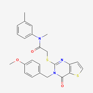 molecular formula C24H23N3O3S2 B2599728 2-{[3-(4-甲氧基苄基)-4-氧代-3,4-二氢噻吩并[3,2-d]嘧啶-2-基]硫代}-N-甲基-N-(3-甲基苯基)乙酰胺 CAS No. 1252892-61-7