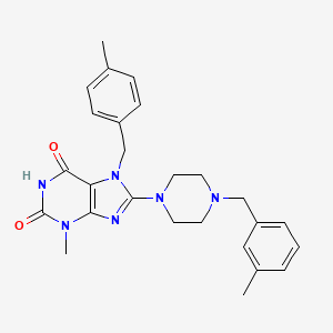molecular formula C26H30N6O2 B2599734 3-Methyl-7-[(4-methylphenyl)methyl]-8-{4-[(3-methylphenyl)methyl]piperazinyl}-1,3,7-trihydropurine-2,6-dione CAS No. 886908-28-7