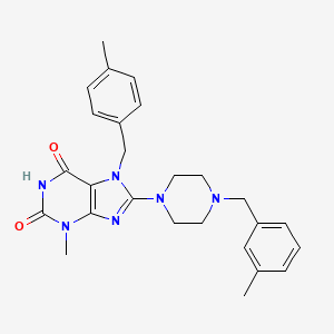 molecular formula C26H30N6O2 B2599734 3-甲基-7-[(4-甲基苯基)甲基]-8-{4-[(3-甲基苯基)甲基]哌嗪基}-1,3,7-三氢嘌呤-2,6-二酮 CAS No. 886908-28-7