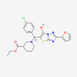 molecular formula C23H23ClN4O4S B2599737 Ethyl 1-((4-chlorophenyl)(2-(furan-2-yl)-6-hydroxythiazolo[3,2-b][1,2,4]triazol-5-yl)methyl)piperidine-3-carboxylate CAS No. 887220-54-4