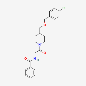 molecular formula C22H25ClN2O3 B2599751 N-(2-(4-(((4-chlorobenzyl)oxy)methyl)piperidin-1-yl)-2-oxoethyl)benzamide CAS No. 1396557-66-6