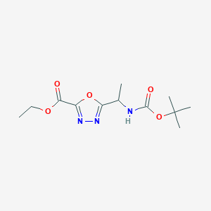 molecular formula C12H19N3O5 B2599755 Ethyl 5-(1-{[(tert-butoxy)carbonyl]amino}ethyl)-1,3,4-oxadiazole-2-carboxylate CAS No. 1824256-57-6