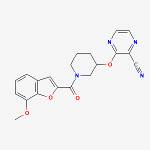 molecular formula C20H18N4O4 B2599793 3-((1-(7-Methoxybenzofuran-2-carbonyl)piperidin-3-yl)oxy)pyrazine-2-carbonitrile CAS No. 2034475-29-9