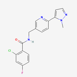 molecular formula C17H14ClFN4O B2599816 2-chloro-4-fluoro-N-((6-(1-methyl-1H-pyrazol-5-yl)pyridin-3-yl)methyl)benzamide CAS No. 2034463-87-9
