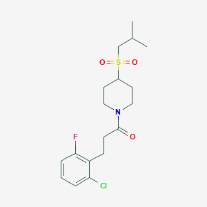 molecular formula C18H25ClFNO3S B2599820 3-(2-氯-6-氟苯基)-1-(4-(异丁磺酰基)哌啶-1-基)丙-1-酮 CAS No. 1797980-84-7
