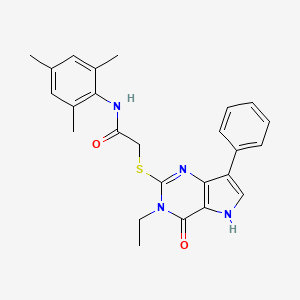 molecular formula C25H26N4O2S B2599847 2-((3-ethyl-4-oxo-7-phenyl-4,5-dihydro-3H-pyrrolo[3,2-d]pyrimidin-2-yl)thio)-N-mesitylacetamide CAS No. 1261011-57-7