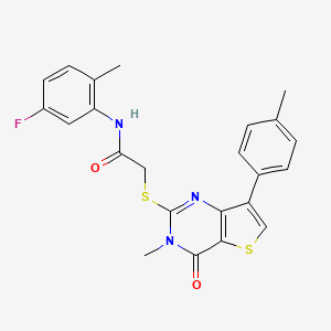 molecular formula C23H20FN3O2S2 B2599848 N-(5-fluoro-2-methylphenyl)-2-{[3-methyl-7-(4-methylphenyl)-4-oxo-3,4-dihydrothieno[3,2-d]pyrimidin-2-yl]sulfanyl}acetamide CAS No. 1105249-31-7