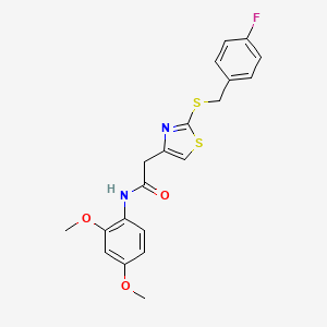 molecular formula C20H19FN2O3S2 B2599859 N-(2,4-dimethoxyphenyl)-2-(2-((4-fluorobenzyl)thio)thiazol-4-yl)acetamide CAS No. 941981-80-2
