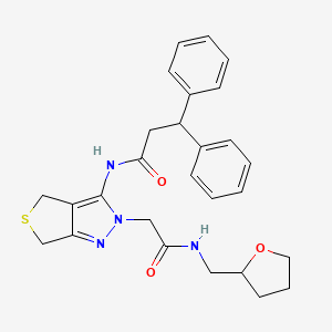 N-(2-(2-oxo-2-(((tetrahydrofuran-2-yl)methyl)amino)ethyl)-4,6-dihydro-2H-thieno[3,4-c]pyrazol-3-yl)-3,3-diphenylpropanamide