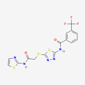 molecular formula C15H10F3N5O2S3 B2599864 N-(5-((2-oxo-2-(thiazol-2-ylamino)ethyl)thio)-1,3,4-thiadiazol-2-yl)-3-(trifluoromethyl)benzamide CAS No. 392299-71-7