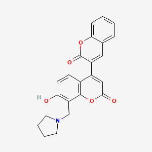 molecular formula C23H19NO5 B2599866 7-Hydroxy-4-(2-oxochromen-3-yl)-8-(pyrrolidin-1-ylmethyl)chromen-2-one CAS No. 887216-49-1