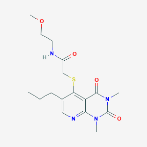 molecular formula C17H24N4O4S B2599870 2-((1,3-dimethyl-2,4-dioxo-6-propyl-1,2,3,4-tetrahydropyrido[2,3-d]pyrimidin-5-yl)thio)-N-(2-methoxyethyl)acetamide CAS No. 900004-97-9