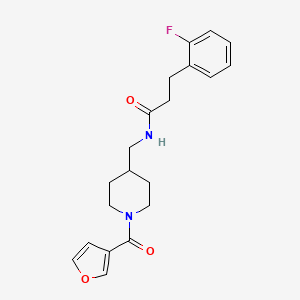 molecular formula C20H23FN2O3 B2599873 3-(2-氟苯基)-N-((1-(呋喃-3-羰基)哌啶-4-基)甲基)丙酰胺 CAS No. 1797802-50-6