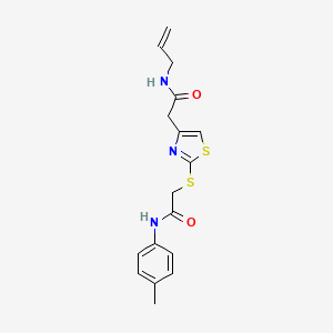 molecular formula C17H19N3O2S2 B2599880 N-烯丙基-2-(2-((2-氧代-2-(对甲苯胺基)乙基)硫代)噻唑-4-基)乙酰胺 CAS No. 942001-47-0