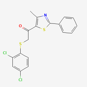 molecular formula C18H13Cl2NOS2 B2599910 2-[(2,4-二氯苯基)硫代]-1-(4-甲基-2-苯基-1,3-噻唑-5-基)-1-乙酮 CAS No. 478047-39-1
