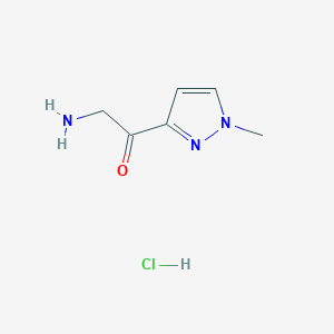 molecular formula C6H10ClN3O B2599925 2-Amino-1-(1-methylpyrazol-3-yl)ethanone;hydrochloride CAS No. 173038-53-4