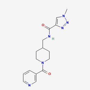 molecular formula C16H20N6O2 B2599927 1-methyl-N-((1-nicotinoylpiperidin-4-yl)methyl)-1H-1,2,3-triazole-4-carboxamide CAS No. 1797802-18-6